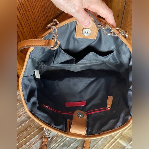 Tommy Hilfiger’s Tan & Cream Jacquard Monogram Shoulder Bag; GUC - Picture 7 of 13